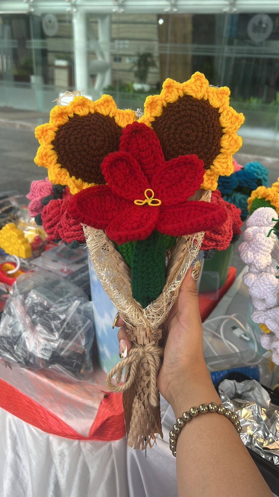 Sunshine & Scarlet Crochet Bouquet