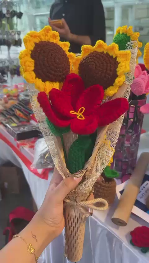 Sunshine & Scarlet Crochet Bouquet